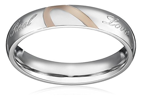 His or Hers (Priced Separate)"Real Love" Heart Stainless Steel Band Ring Promise Ring Valentine Love Couples Wedding Engagement Women Size 6