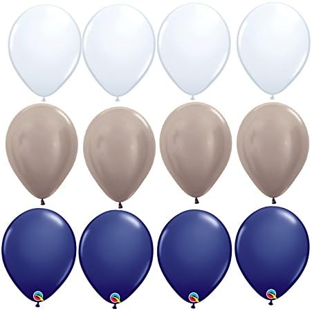 12 balloons NEW party NAVY BLUE WHITE GREIGE wedding colors DECOR bridal SHOWER party