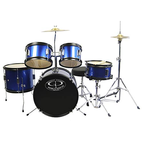 GP Percussion GP55BL 5-Piece Junior Drum Set with Cymbals and Throne in Blue