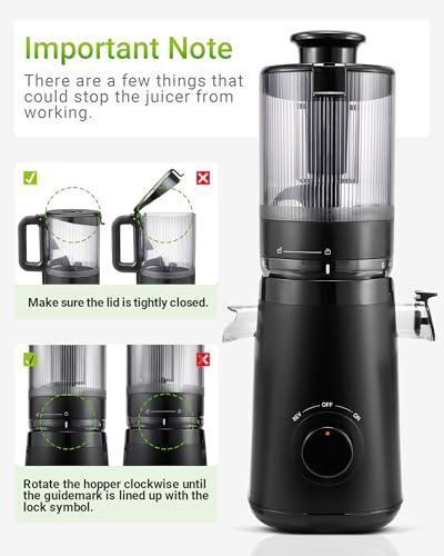 Juicer Machine, Cold Press Juicer with 5.8" Large Feed Chute, 300W Masticating Slow Juicer with High Juice Yield, Juice Maker for Fruits and Veggies, Easy to Clean, BPA-Free, Black