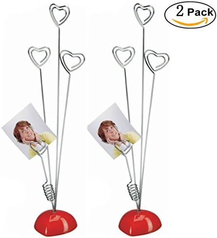 JoinPro 2 Pcs Memo Clips Holder Heart Based 4 Standing Heart Wire Holders for Wedding Party Pictures Stand Card Paper Note Table Number Clips