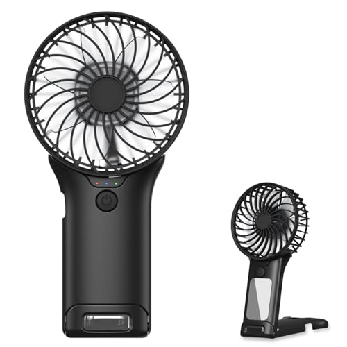 ZipVorb Portable Mini Fan with Mirror, USB Rechargeable, Pocket 4-Speed Cooling, Up to 15 Hours, Compact Handheld Fan for Travel/Summer/Concerts/Makeup, Ideal Gift for Women (Black)