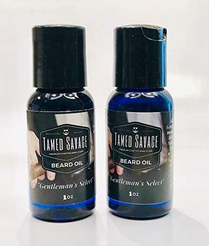 Tamed Savage Men's Premium Beard & Mustache Oil Leave In Conditioner, Softener & Itch Relief Treatment - Gentleman's Bourbon & Sandalwood Scent - Organic Natural - Made in USA - 2 Pack - 2 oz