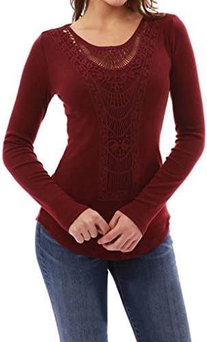 T-Shirt,kaifongfu Women Loose Blouse Long Sleeve Tops Shirt Casual Cotton T-Shirt (XL, Wine)