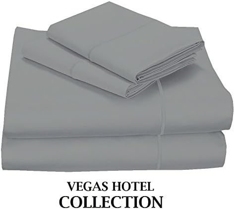 VEGAS HOTEL COLLECTION Soft Sheets 1000 Thread Count Pure Egyptian Cotton { 4-PCs } Sheet Set fits up to 14-15 Inch Deep { Pattern : Solid ) 100% Satisfaction Guarantee ( Queen, Silver Grey )