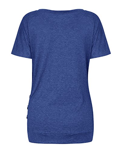 Aliex Women's Casual Tunic Top Short Sleeve Blouse T-Shirt Button Decor Blue L - Thumbnail 4