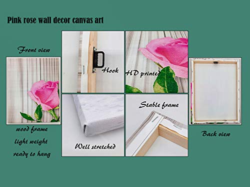 Pink Wall decor for girls bedroom Decoration Framed Flowers Wall Decor canvas bathroom pictures 3 Pieces rose bathroom decor wall art Beige Wood Board Floral teenage girl room decor painting 12×16 Inch