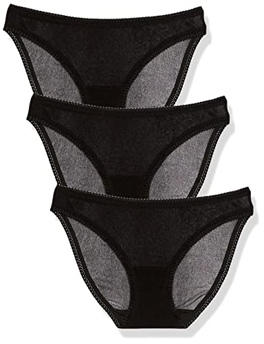 OnGossamer Women’s Mesh 3 Pack Bikini Style Underwear – Black, Small
