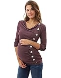 PattyBoutik Mama Cowl Neck Buttons Maternity Tunic Top (Heather Burgundy M)