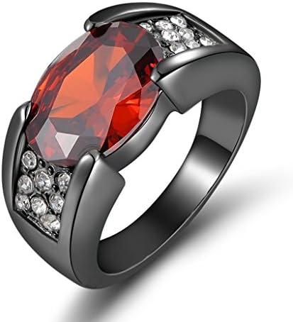 Huanhuan Men's Emerald Cut Red Garnet CZ Black Gold Plated Rings