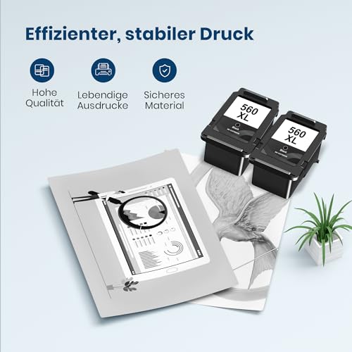 PG560 560XL Druckerpatronen Schwarz Multipack Kompatibel für Canon 560 PG-560 XL Black Patronen PG 560XL Tintenpatrone für Pixma TS5350 TS5351 TS5352 TS5353 TS7450 TS7451 (Schwarz, 2er-Pack)