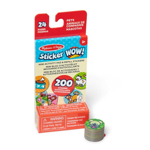 Melissa & Doug - Sticker Wow! Mini Bloc de Actividades y Recarga de +200 Pegatinas Infantiles de Mascotas para Estampador Coleccionable, Manualidades Ninos, Stickers Infantiles, Certificados FSC