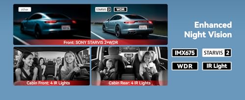 REDTIGER F17 Plus Dashcam 4 Channel Car 2.7K+1080P*3,STARVIS 2,128GB Card,Front,Interior and Rear 360°,IR Night Vision,5.8GHz WiFi,GPS,Voice Control,Parking Mode