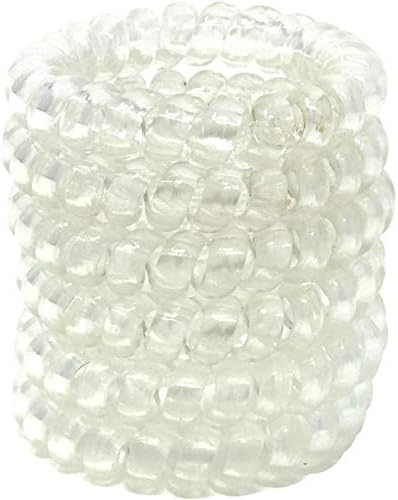 Phone Cord Hair Tie by HelloTies - Telephone Wire Hair Tie for women that holds hair tight and are stylish (6 Count, Clear Pack)