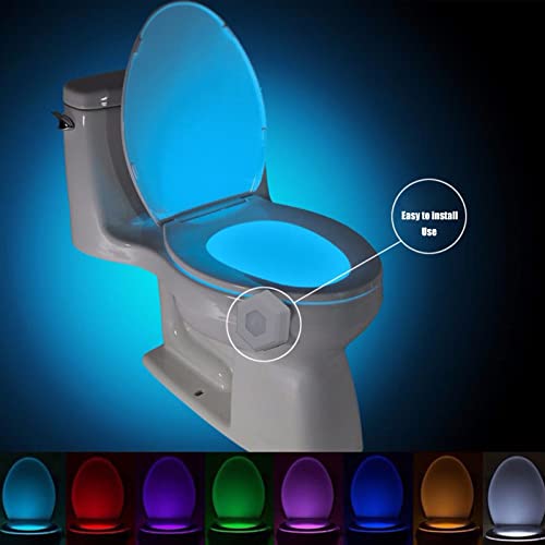 Toilet Night Light 2 Pack, Motion Sensor Activated LED Lamp, 8-Color Toilet Light up for Bathroom Decor, Kids Bathroom Set Cool Stuff (2 Pack)
