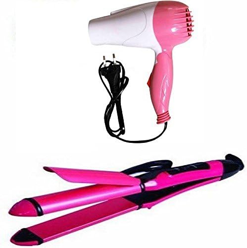 C (DEVICE) Nvnova 1000W Hair Straightener with Curler, Multicolour - Pack of 2