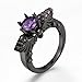 Zealmer Black Gun Gold Plated Round Cut Amethyst Purple CZ Cubic Zirconia Vintage Gothic Skull Ring 7