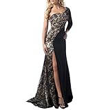 Scecent Women's Sexy One Shoulder Side Slit Lace Maxi Prom Evening Dress(please select one size smaller)