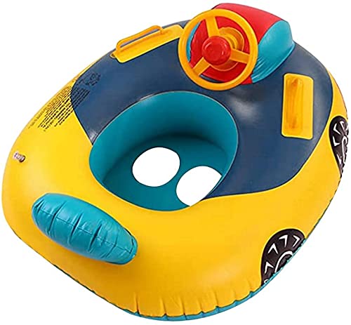 Children's Inflatable Pool Float Swimming Float Seat Boat Cute Car Baby Floatie Secure Seat Swimming Ring with Steering Wheel Sea Float Raft Air Bed Swimming Mattress for Girls Boys 1-5 Years
