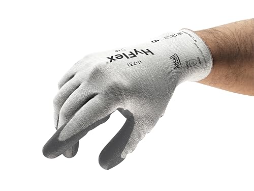 Ansell Hyflex 11-731 Guantes de Trabajo de Seguridad, Protección Mecánica, Talla 8 (M), Gris (12 Pares)