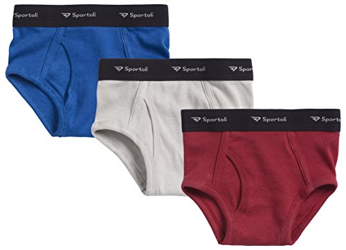 Sportoli Boys 3 Pack 100% Cotton Tagless Assorted Colors Briefs - Size 4-6