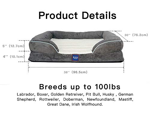 Laifug Orthopedic Memory Foam Dog Bed,Sofa-Style,Larger Size,Waterproof Liner,Washable Removable Luxury Plush Cover