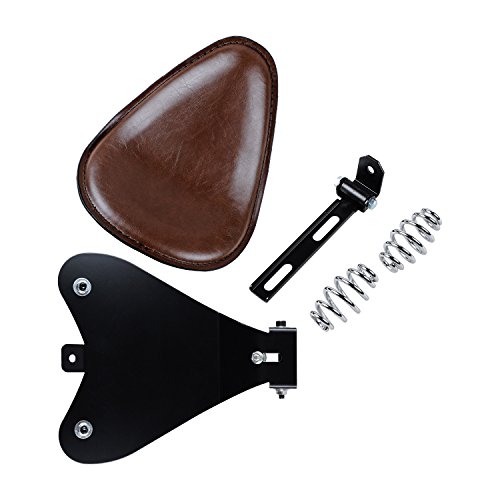 Brown Synthetic Leather Solo Seat 3" Spring Sliding T-Bar Brackets for Harley Cruiser Chopper Bobber