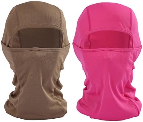 UwantC 2Pack Balaclava Motorcycle Tactical Skiing Face Mask Windproof Winter Hat,Desert and Rose Red