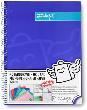 - A4-Notizbuch Blau - Gitterblätter und mikroperforiert - 80 Seiten - Fester Einband - Spiralbindung - Aufkleber im Lieferumfang enthalten
