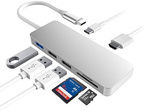 USB C Hub, 7 in 1 Type C to HDMI 4K Adapter with 3 USB Ports SD/TF Card Reader for New MacBook/MacBook Pro 2016/2017,HP Spectre X360/Dell XPS,Samsung Galaxy S8
