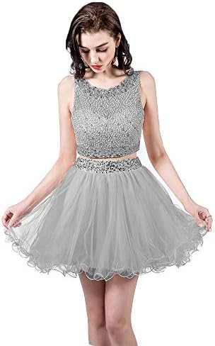 TANGFUTI Two Piece Homecoming Dresses Short Beaded Tulle Prom Gowns