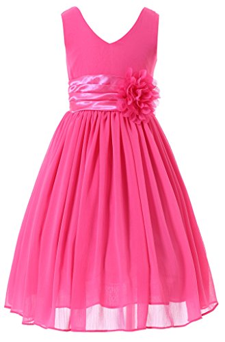 Bow Dream Flower Girl Dress Junior Bridesmaids V-Neckline Chiffon Fuchsia 14 - Thumbnail 4