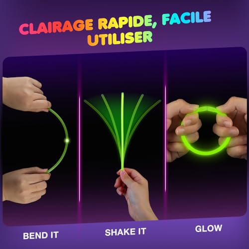 Ziitty 100 Luminous Fluorescent Bracelets, Christmas Decoration Accessory, 7 Beautiful Colours Glow Stick, Fluorescent Accessory, Wolves and Glasses Neon Gadgets for New Year Party Decoration