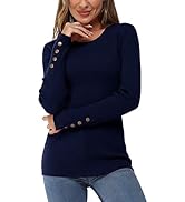 Newshows Women's Solid Long Sleeve Knit Crew Neck Button Stretch Casual Pullover Sweater