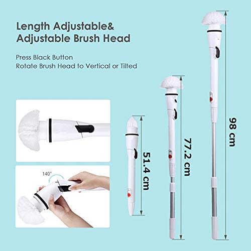 amzdeal Electric Floor Scrubber, 360 Cordless Bathroom Scrubber with 4 Replaceable Brushes and 1 Extendable Handle for Home Use