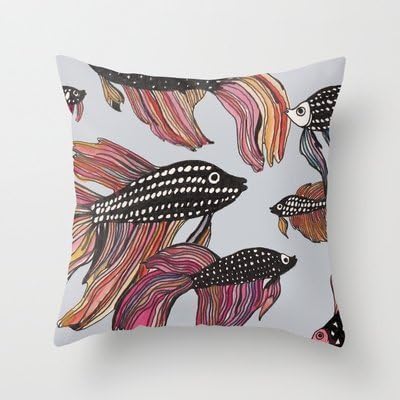 Janet Voss Cotton Linen Home Office Decorative Throw Pillow Case Betta 18 x 18 Inch