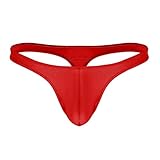 iiniim Men's Sexy Thong Underwear Low Rise Bikini T-Back G-String Ice Silk Briefs Red Medium (Waist 24.0-34.0