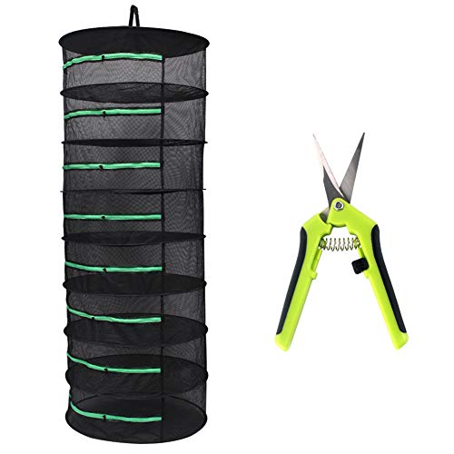 Growsun 2ft 8 Layer Herb Drying Rack Plant Hanging Mesh Dry Net W/Green Zipper