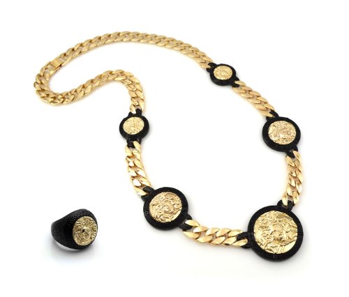 Hip-Hop Gold Tone Chris Brown's Medusa Head 5 Circles Pendant with 36