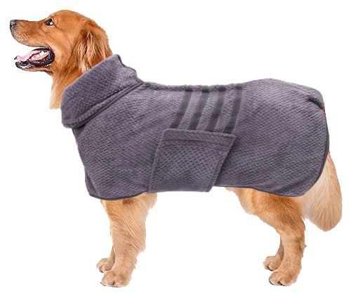 Geyecete dog drying coat Bathrobe Towel Dog Drying Coat-Dry Fast Dog Bag-Pineapple grid Fast Drying Super Absorbent Pet Dog Cat Bath Robe Towel-Grey-M — image 1