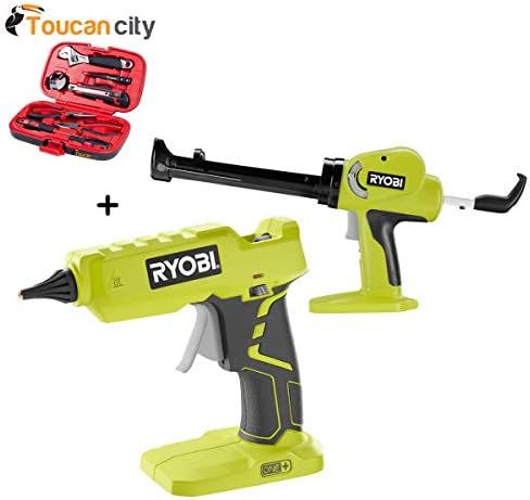 Toucan City Tool Kit (9-Piece) and RYOBI Full Size Glue Gun (Tool-Only) with 3 General Purpose Glue Sticks with RYOBI Power Caulk and Adhesive Gun (Tool Only) P305+P310G