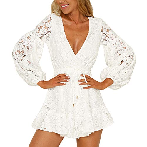 VIASA Women Fashion Sexy V-Neck Dot Crop Tops Casual Long Sleeve Blouse Sexy Transparent Shirt (M, White)