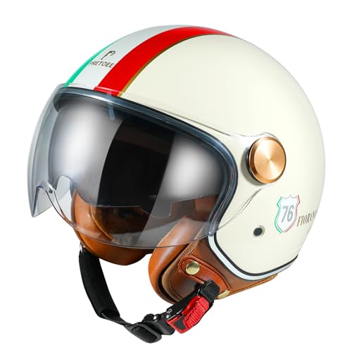 Pretoee Open Face Motorcycle Helmet, 3/4 Retro Classic Moped