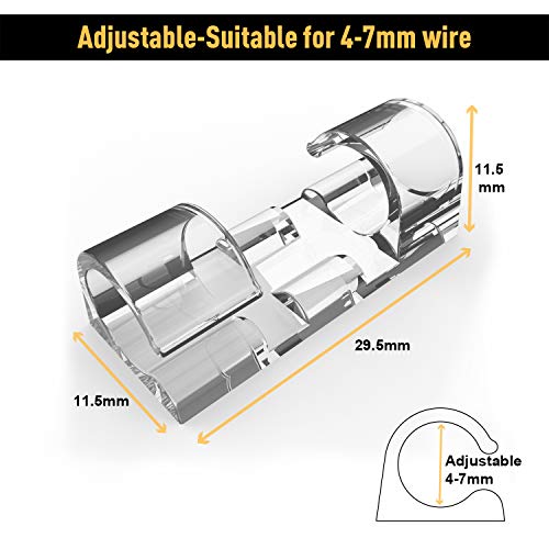 XIAOXI Cable Clips with Strong Self-Adhesive Pads | Tidy and Organise Cords and Wires | Black | Set of 20 (Clear) - Thumbnail 2