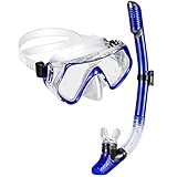 OMorc Diving Snorkel Set - 180 Degree Panoramic Wider View Diving Mask and Dry Top Snorkel, Anti-Fog and No-Leaking Scuba Mask, Snorkel with Food-Grade Silicone Mouthpiece