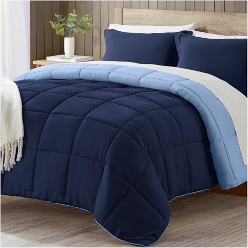 satisomnia Bettdecken-Sets in voller Größe, blau, leicht und wendbar, Daunenalternative Bettdecken-Set, 3-teiliges Bettdecken-Set voll – 2 Kissenbezüg
