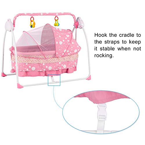 Uenjoy Rocking Multifunction Baby Swing Bed Automatic Bassinet Baby Basket with Remote Control, Music, Timing, Adjustable Speed, Pink
