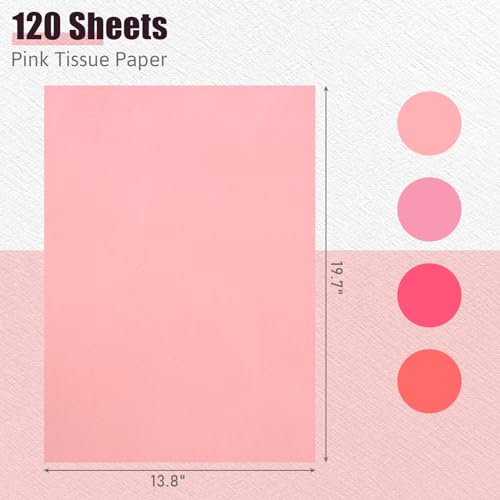 Shindel 120 Sheets Pink Tissue Paper, Gift Wrapping Paper 19.7 x 13.8 Inch Tissue Paper for Gift Bags Wedding Valentine\'s Day Bridal Shower