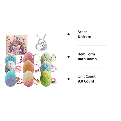 Unicorn Bath Bombs Gift Set with Jewelry Inside, 9 Pack Organic Kids