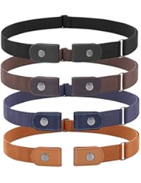 4 Pieces No Buckle Stretch Women Belt for Jeans Pants, WHIPPY Buckle Free Comfortable Invisible Elastic Belts (Black Khaki Blue Brown, Fit Pants Size 22-36 Inches)